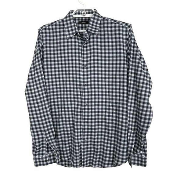 Theory Clean Shirt Men's size S Plaid Blue Gray - Picture 9 of 9